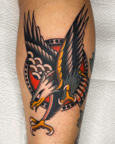 Traditional eagle tattoo design by Michel Canale One Love Tattoo Prague