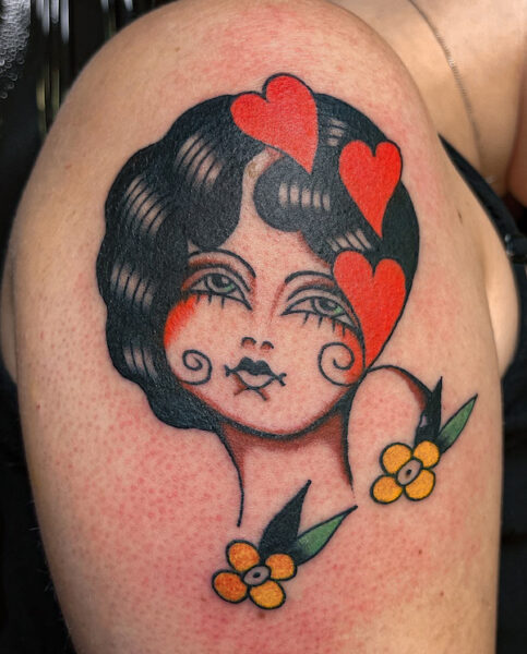 Traditional woman tattoo design by Petra Brkic One Love Tattoo Prague